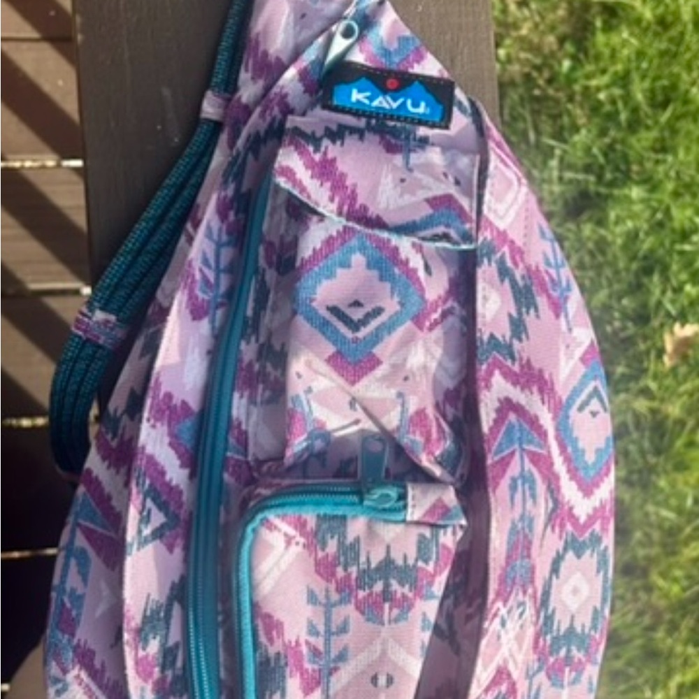 Kavu Pink and Teal Aztec Rope Sling Bag